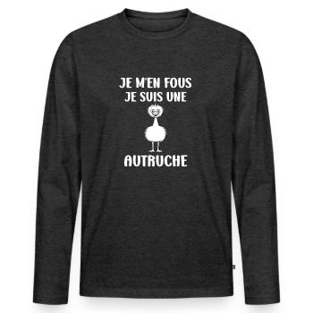 Humour autruche - T-shirt manches longues Premium bio Homme - anthracite chiné - Devant - Nico (187cm)