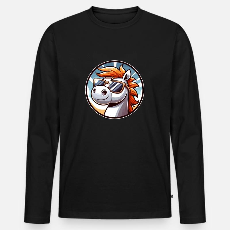 Pferd mit Sonnenbrille in Comicstyle - Männer Premium Bio Langarmshirt - Schwarz