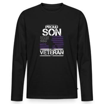 Fier fils vétéran des États-Unis drapeau violet vers le haut - T-shirt manches longues Premium bio Homme - noir - Devant - Nico (187cm)