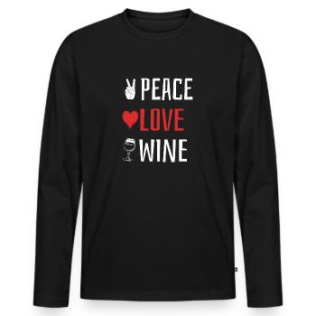 Peace Love Wein - Herz - Männer Premium Bio Langarmshirt - Schwarz - Vorne - Nico (187cm)