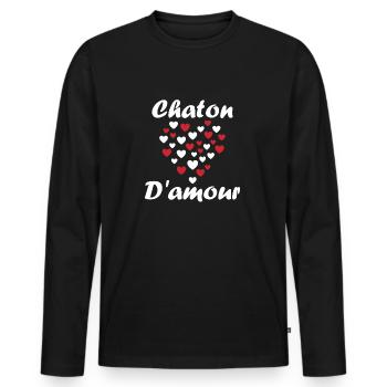 Chaton - T-shirt manches longues Premium bio Homme - noir - Devant - Nico (187cm)