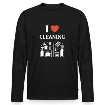 Humour faire le ménage - T-shirt manches longues Premium bio Homme - noir - Devant - Nico (187cm)