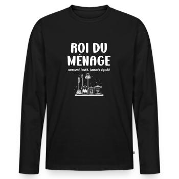 Humour faire le ménage - T-shirt manches longues Premium bio Homme - noir - Devant - Nico (187cm)