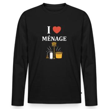 Humour faire le ménage - T-shirt manches longues Premium bio Homme - noir - Devant - Nico (187cm)