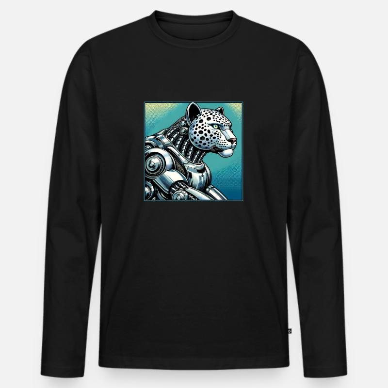 Leopard Roboter - Männer Premium Bio Langarmshirt - Schwarz