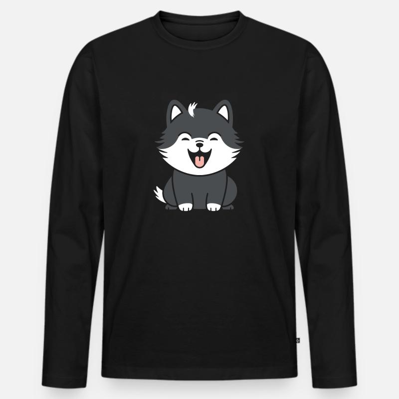 Wolf - Männer Premium Bio Langarmshirt - Schwarz