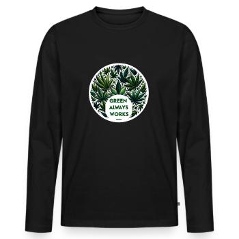 Hanf, Cannabis, Babak, Green Always Works - Männer Premium Bio Langarmshirt - Schwarz - Vorne - Nico (187cm)