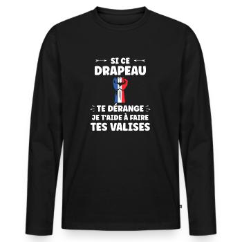 drapeau francais patriote - T-shirt manches longues Premium bio Homme - noir - Devant - Nico (187cm)