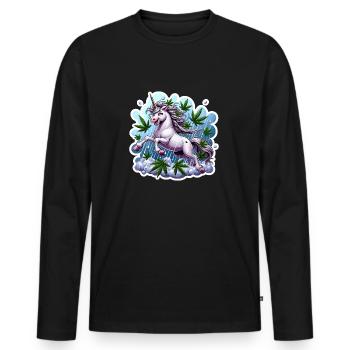 Licorne sous la pluie de feuilles de chanvre - T-shirt manches longues Premium bio Homme - noir - Devant - Nico (187cm)