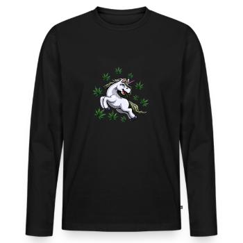 Licorne sous la pluie de feuilles de chanvre - T-shirt manches longues Premium bio Homme - noir - Devant - Nico (187cm)