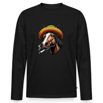 Cheval avec joint, Chanvre, Cannabis - T-shirt manches longues Premium bio Homme - noir - Devant - Nico (187cm)