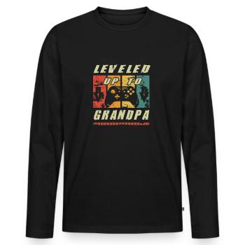 Leveled Up To Grandpa New Grandfather Gift Idea - Men's Premium Organic Long Sleeve Shirt - black - Front - Nico (187cm)