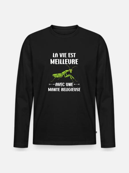 Humour insecte Mante religieuse - T-shirt manches longues Premium bio Homme - noir