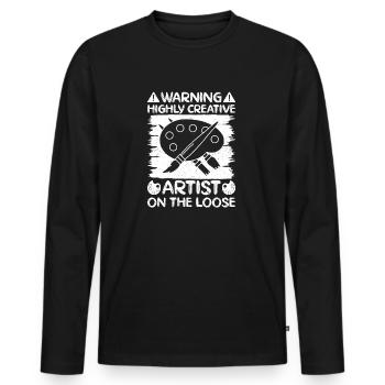 Avertissement de peintre d’art drôle très créatif - T-shirt manches longues Premium bio Homme - noir - Devant - Nico (187cm)