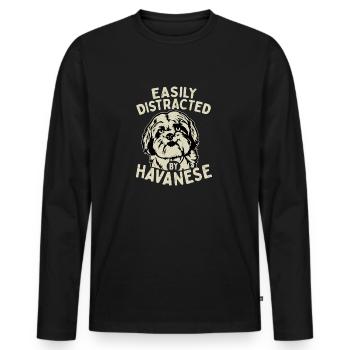 Facilement distrait par le propriétaire d’un chien bichon havanais Havaneser - T-shirt manches longues Premium bio Homme - noir - Devant - Nico (187cm)