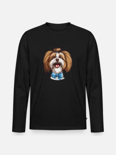 Lhasa Apso | Cartoon Artwork - Men's Premium Organic Long Sleeve Shirt - black