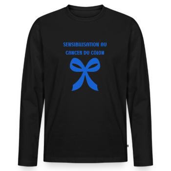 Sensibilisation au cancer du côlon - T-shirt manches longues Premium bio Homme - noir - Devant - Nico (187cm)