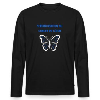 Sensibilisation au cancer du côlon - T-shirt manches longues Premium bio Homme - noir - Devant - Nico (187cm)