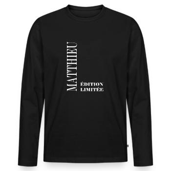 Matthieu - T-shirt manches longues Premium bio Homme - noir - Devant - Nico (187cm)