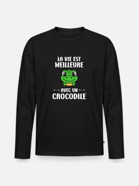 Humour Crocodile - T-shirt manches longues Premium bio Homme - noir