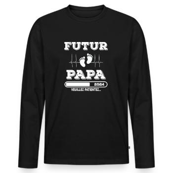 Homme bientôt papa Annonce, cadeau futur papa - T-shirt manches longues Premium bio Homme - noir - Devant - Nico (187cm)