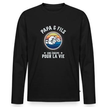 Père Et Fils Une Équipe Pour La Vie Cadeau Drôle - T-shirt manches longues Premium bio Homme - noir - Devant - Nico (187cm)