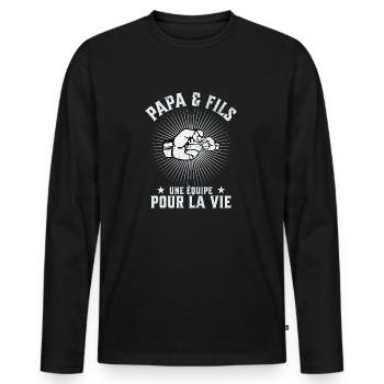 Vater und Sohn Ein Team fürs Leben Lustiges Geschenk - Männer Premium Bio Langarmshirt - Schwarz - Vorne - Nico (187cm)