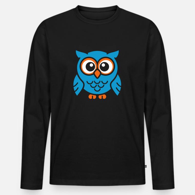 Eule - Männer Premium Bio Langarmshirt - Schwarz
