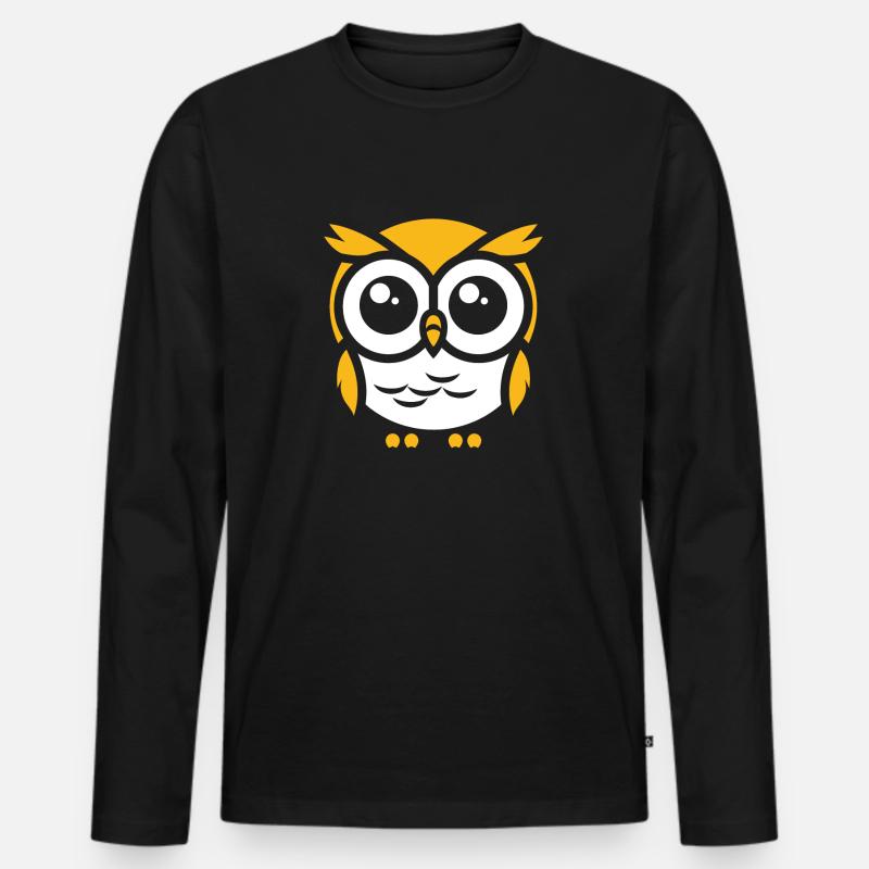 Eule - Männer Premium Bio Langarmshirt - Schwarz