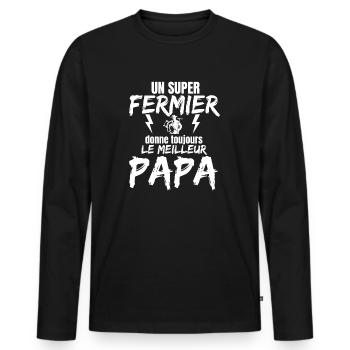 SUPER DAD SCHLIESSEN - Männer Premium Bio Langarmshirt - Schwarz - Vorne - Nico (187cm)