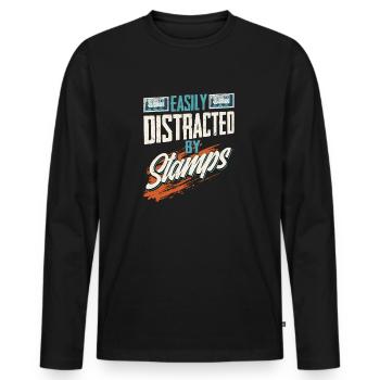 Fasciné par les timbres : la distraction d’un philatéliste - T-shirt manches longues Premium bio Homme - noir - Devant - Nico (187cm)