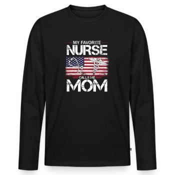 Mon infirmière préférée m’appelle maman Drapeau des États-Unis 4 juillet - T-shirt manches longues Premium bio Homme - noir - Devant - Nico (187cm)