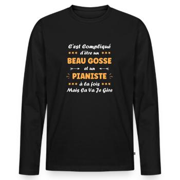 pianiste - T-shirt manches longues Premium bio Homme - noir - Devant - Nico (187cm)