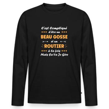routier - T-shirt manches longues Premium bio Homme - noir - Devant - Nico (187cm)