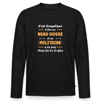 Militaire - T-shirt manches longues Premium bio Homme - noir - Devant - Nico (187cm)