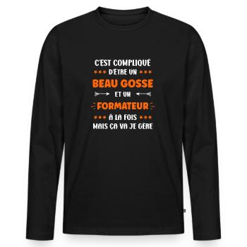 Formateur - T-shirt manches longues Premium bio Homme - noir - Devant - Nico (187cm)