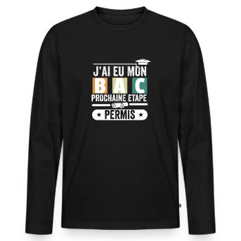 Cadeau Baccalauréat Bachelier Bachelière Bac 2024 - T-shirt manches longues Premium bio Homme - noir - Devant - Nico (187cm)