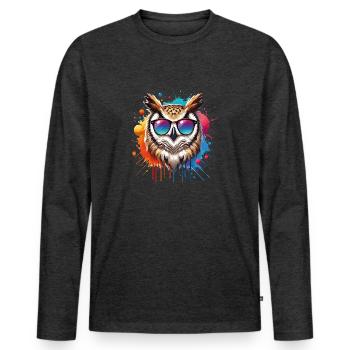 Lustige Eule Kleidung – Trendige Mode für - Männer Premium Bio Langarmshirt - Anthrazit meliert - Vorne - Nico (187cm)