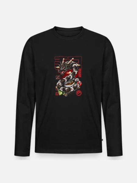 Japan Großer Sushi-Drache - Männer Premium Bio Langarmshirt - Schwarz