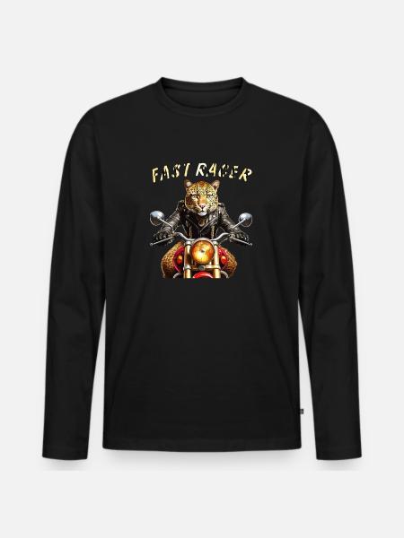 LEOPARD MOTORCYCLE FAST RACER - Men's Premium Organic Long Sleeve Shirt - black