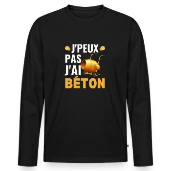 J'Peux Pas J'Ai Béton Camion Toupie Ciment Ouvrier - T-shirt manches longues Premium bio Homme - noir - Devant - Nico (187cm)