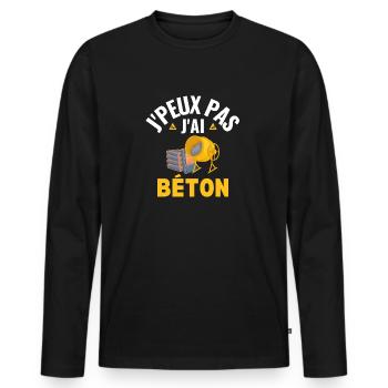 J'Peux Pas J'Ai Béton Camion Toupie Ciment Ouvrier - T-shirt manches longues Premium bio Homme - noir - Devant - Nico (187cm)