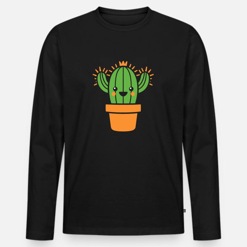 Kaktus - Männer Premium Bio Langarmshirt - Schwarz