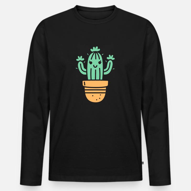 Kaktus - Männer Premium Bio Langarmshirt - Schwarz