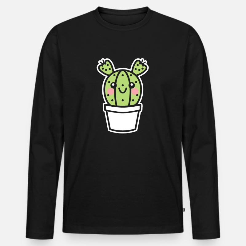 Kaktus - Männer Premium Bio Langarmshirt - Schwarz