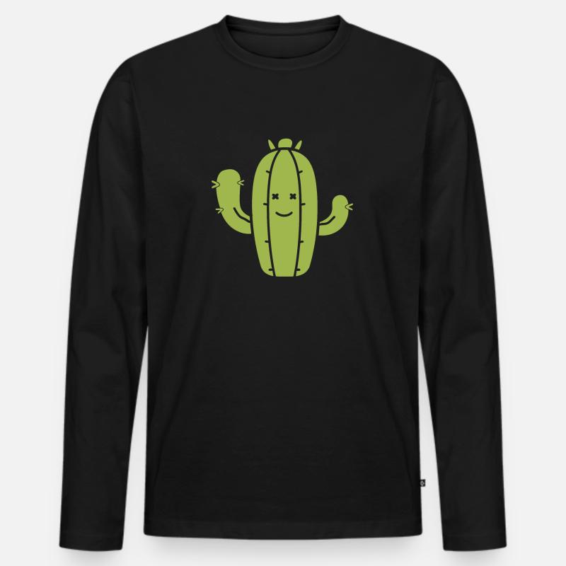 Kaktus - Männer Premium Bio Langarmshirt - Schwarz