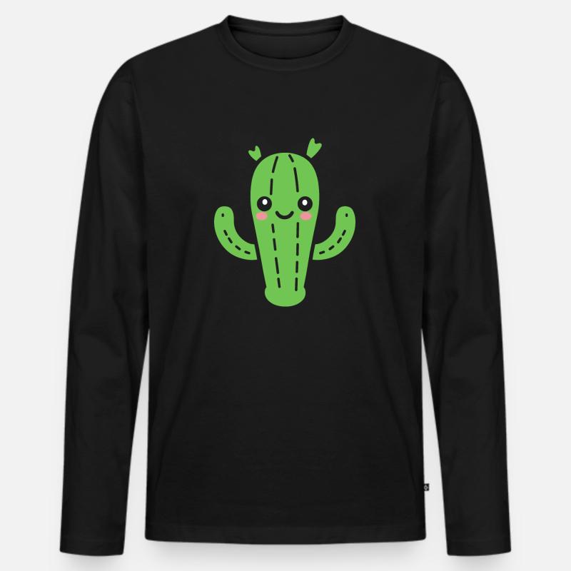 Kaktus - Männer Premium Bio Langarmshirt - Schwarz