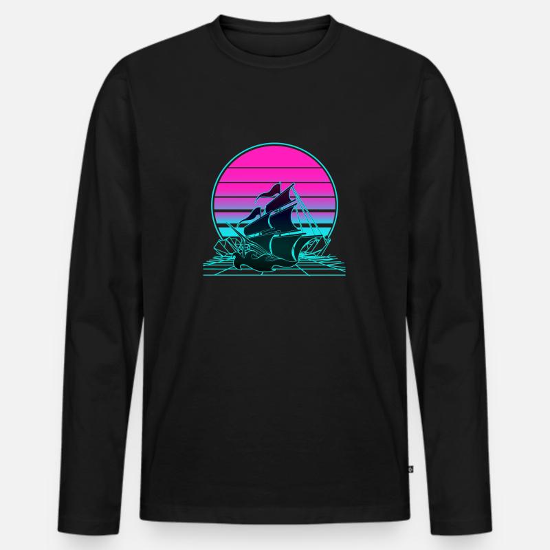 Sunset Pirate Ship - Männer Premium Bio Langarmshirt - Schwarz