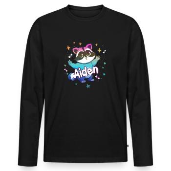 AIDEN - Beautiful boy name with cute raccoon - Men's Premium Organic Long Sleeve Shirt - black - Front - Nico (187cm)