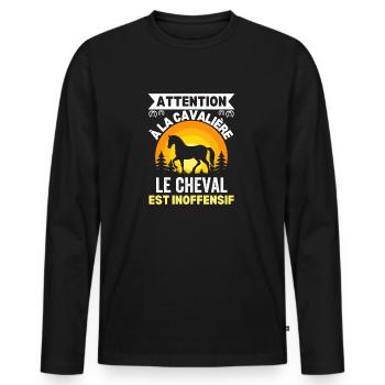 Attention à La Cavalière Le Cheval Est Inoffensif - T-shirt manches longues Premium bio Homme - noir - Devant - Nico (187cm)